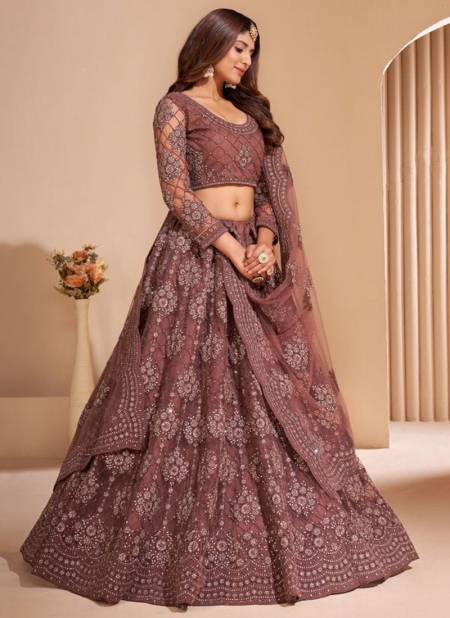 Brown Colour Bridal Heritage Colour Splash Alizeh New Latest Designer Wear Net Lehenga Choli Collection 1004 I